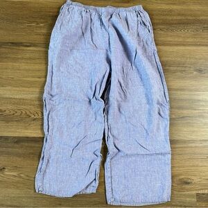 FLAX Womens 100% Linen Wide Leg Crop Pants Large Purple Lagenlook Coastal Beachy